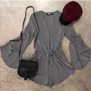 Striped wide sleeve romper